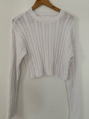 aerie Cream Cable Knit Crew Sweater